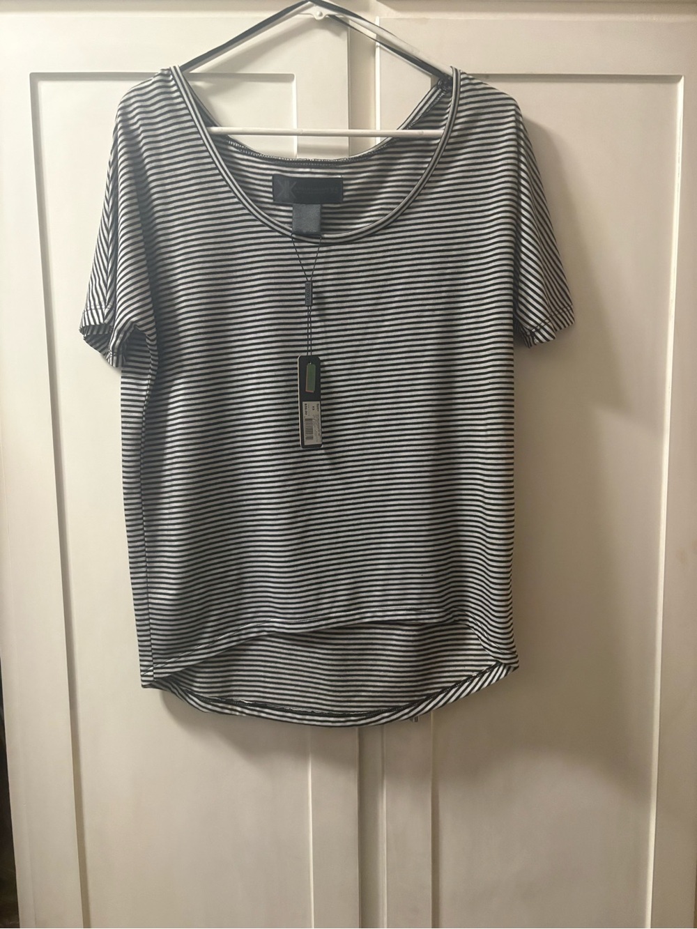 NEW Kardashian Kollection Black and White Striped Short Sleeve Tee
